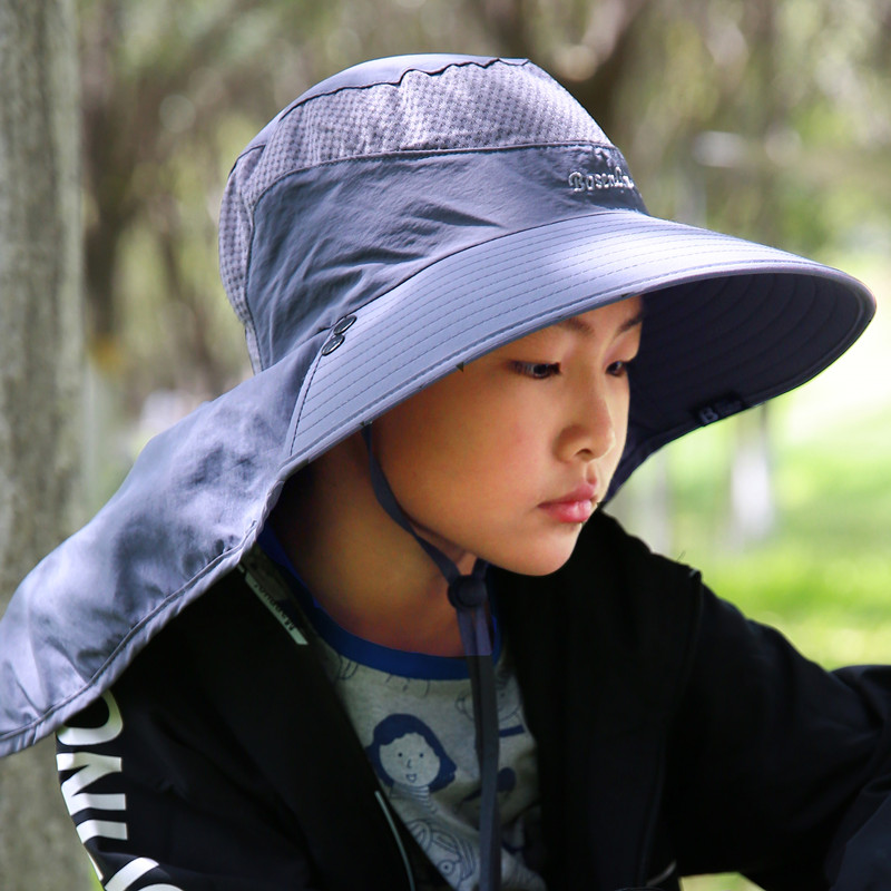 全方位防护青少年夏天户外帽子遮阳帽学生亲子帽护颈防紫外线爬山