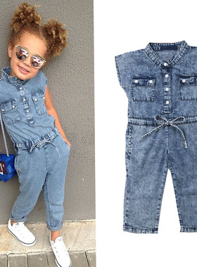欧美女童服装2026夏季中小童短袖牛仔连体裤薄款连身裤女宝宝裙
