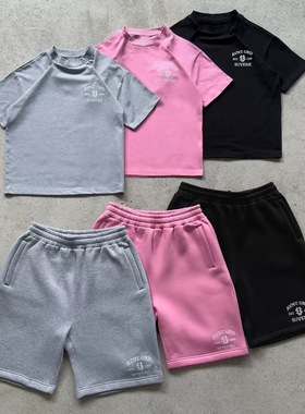欧美风跨境新款字母印花休闲运动套装女时尚百搭短袖短裤两件套