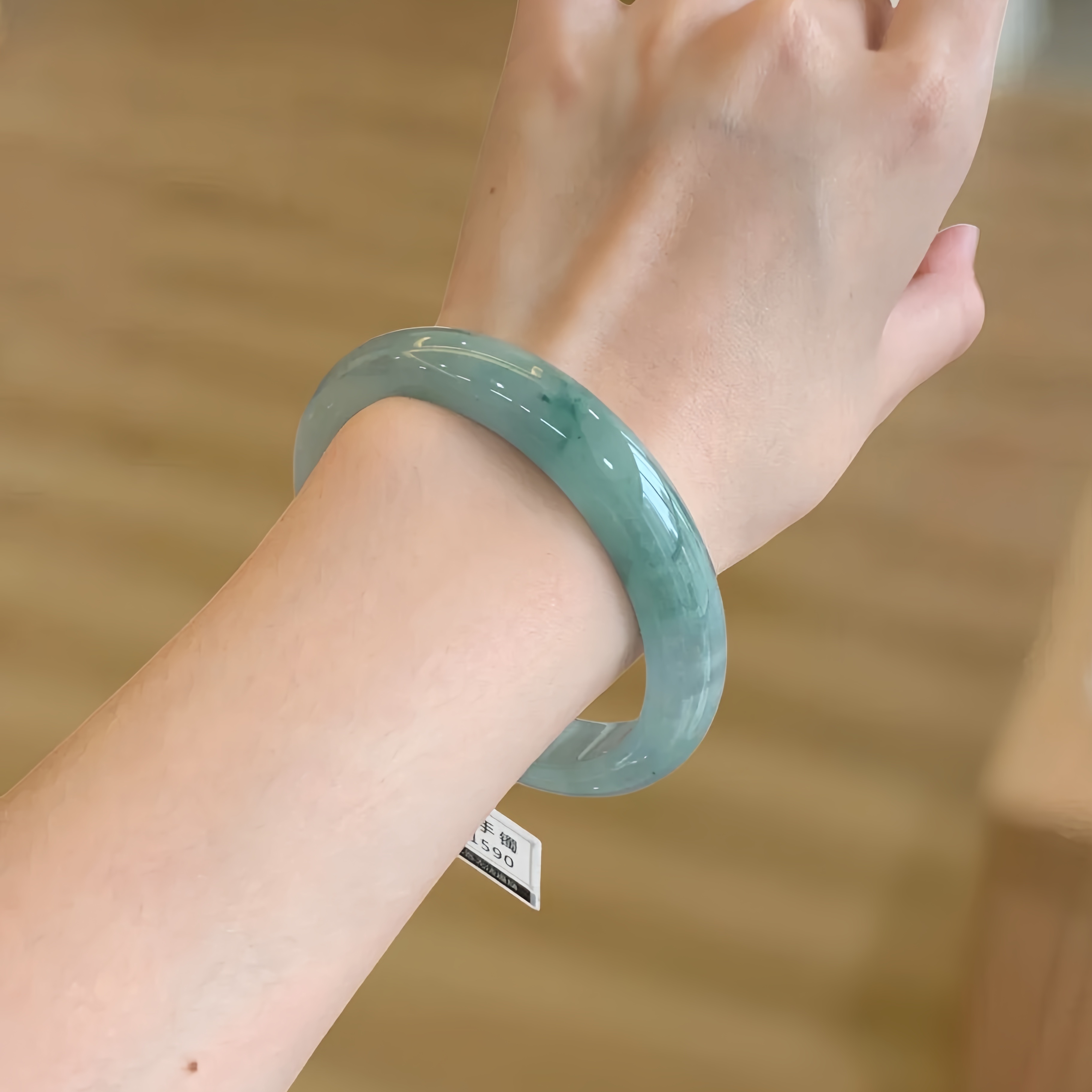 缅甸油青飘花翡翠手镯