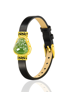 和田玉碧玉佛公S925银镶女表