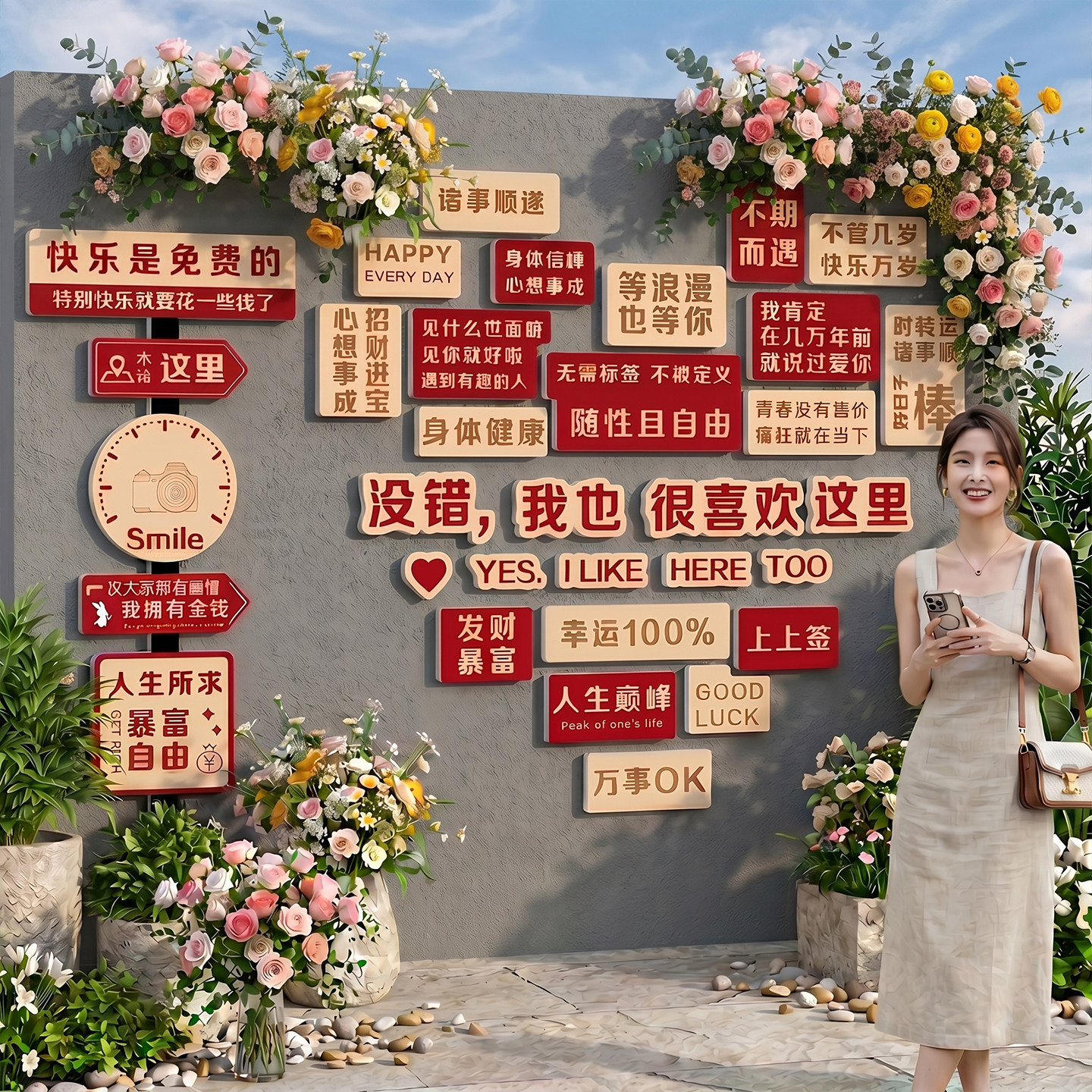 网红打卡自粘不留胶墙贴定制图片