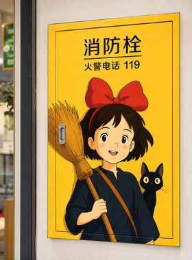 消防栓漫画防水自粘墙贴