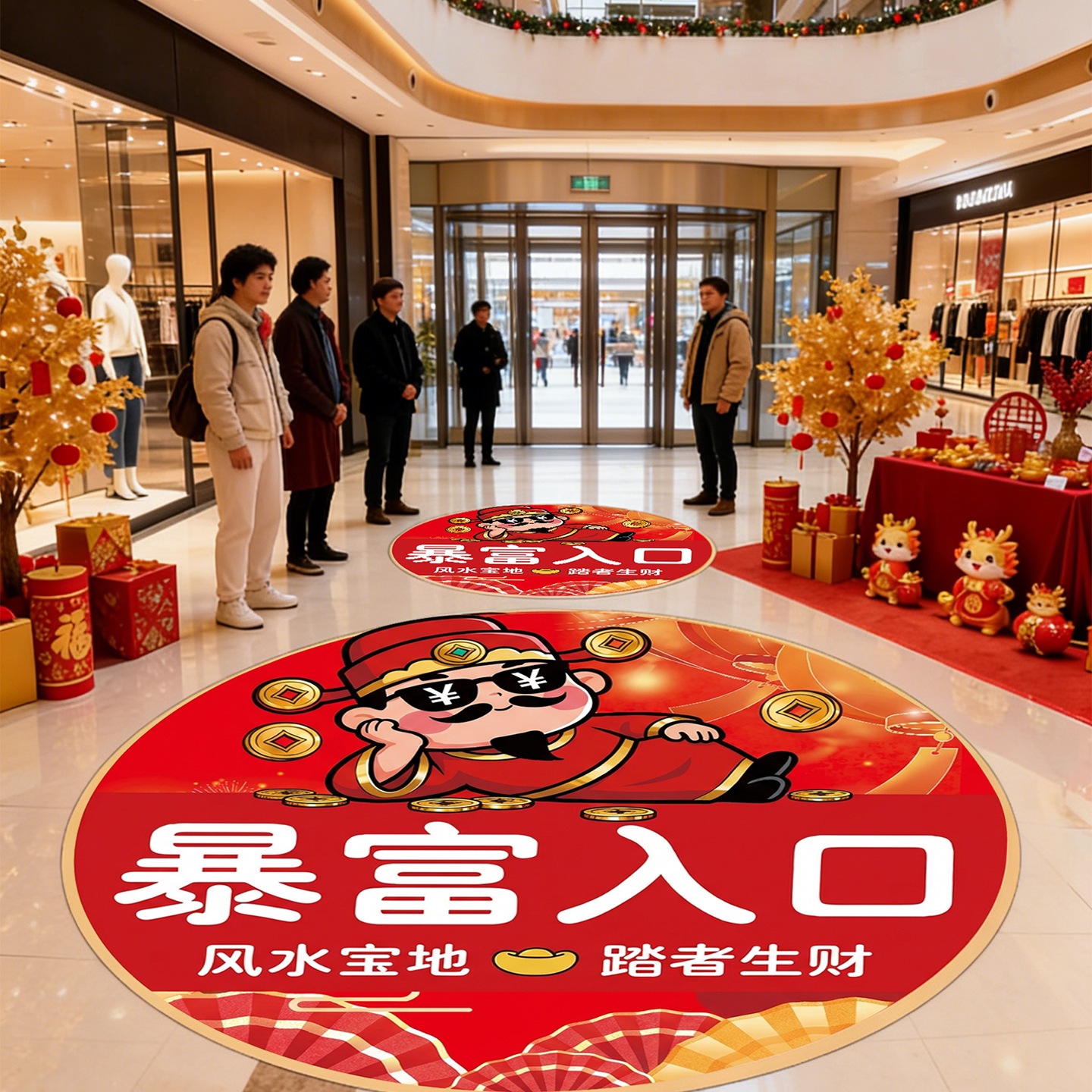 开业大吉门店氛围布置装饰地贴防水耐磨自粘地砖贴纸遮丑商铺门口