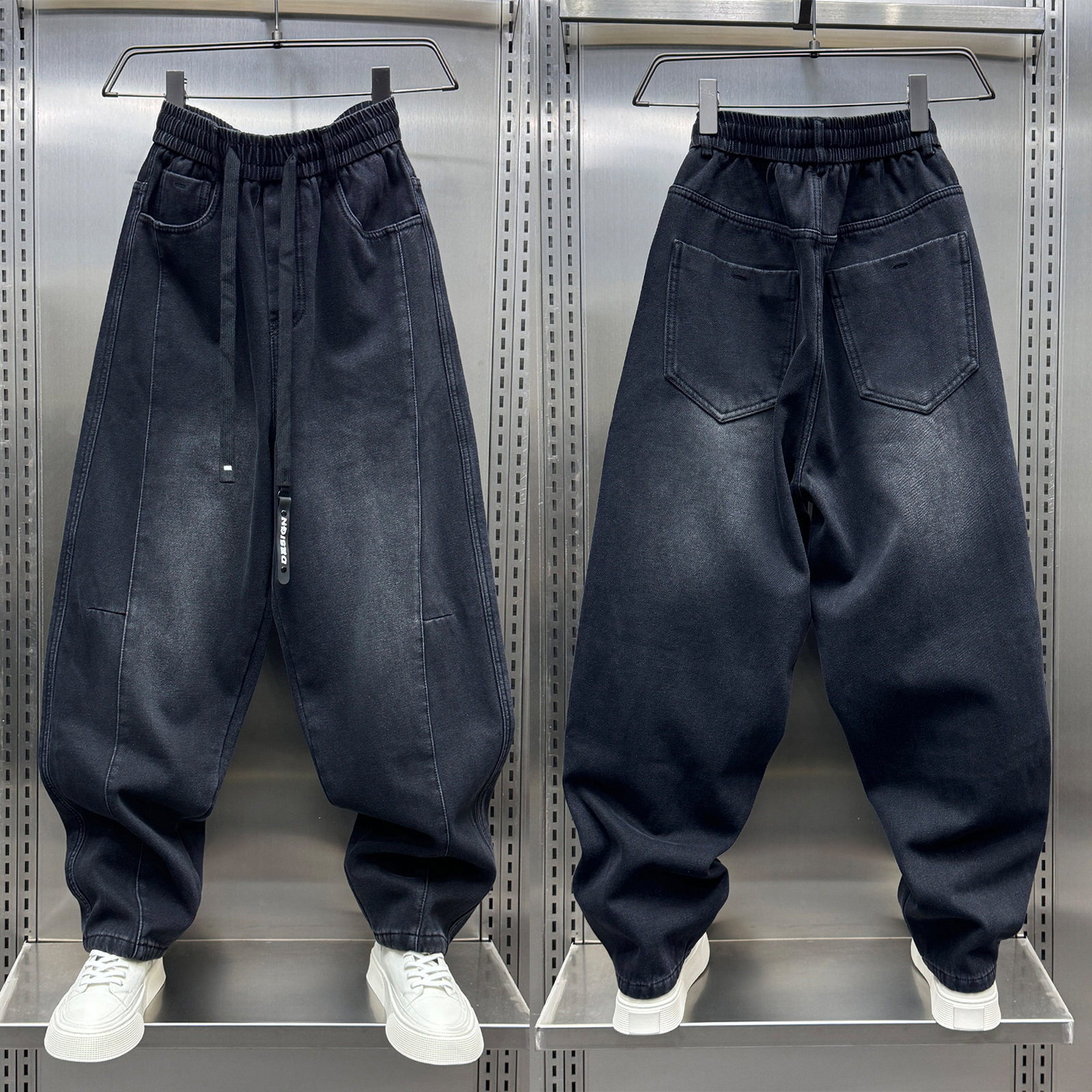 ZPK重工水洗拼接加绒牛仔裤