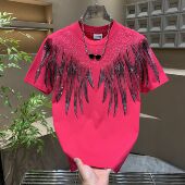 衫 重工艺烫钻天使翅膀印花短袖 薄款 洋气羽翼休闲半袖 T恤男士 夏季