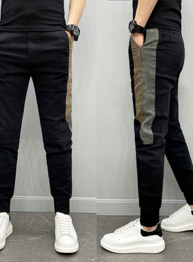 精神小伙牛仔裤男潮牌秋冬百搭修身小脚裤网红同款拼色韩版束脚裤