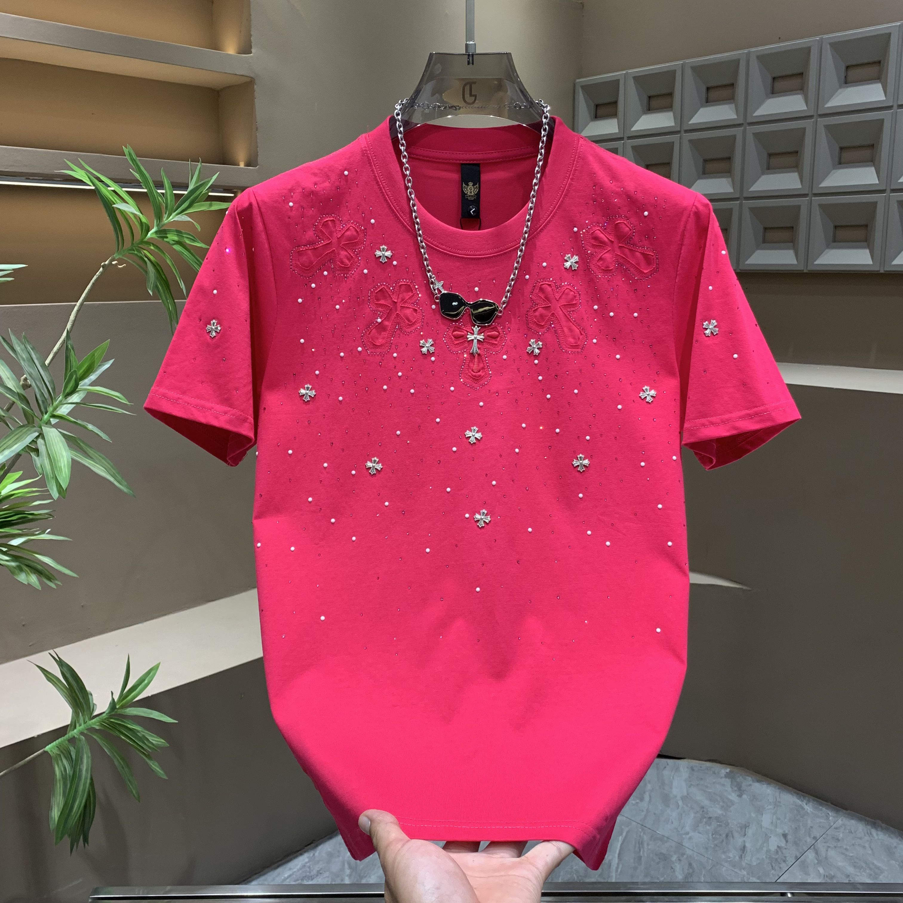 ZPK重工刺绣十字烫钻短袖T恤