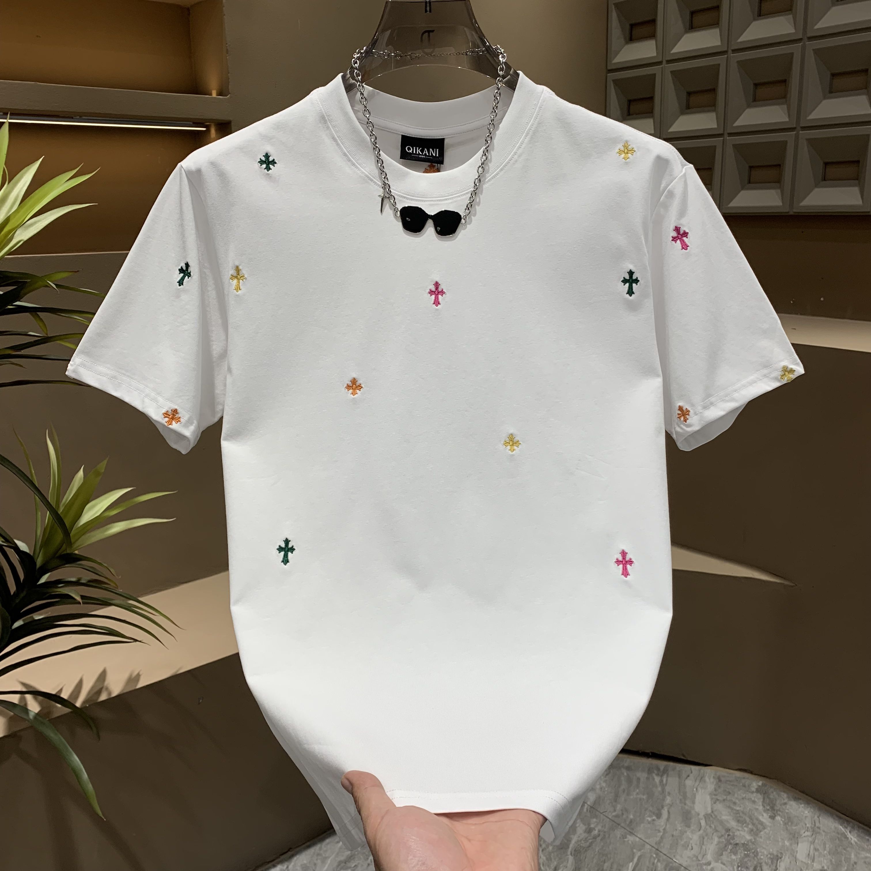 男士短袖美式彩色刺绣十字架T恤2025夏季新款时尚潮ins情侣款半袖
