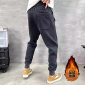 秋冬加绒加厚钢印做旧哈伦裤 子 运动长裤 男士 潮牌宽松束脚九分卫裤