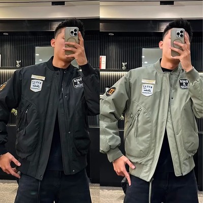 ZPK美式休闲痞帅徽章加厚棒球服