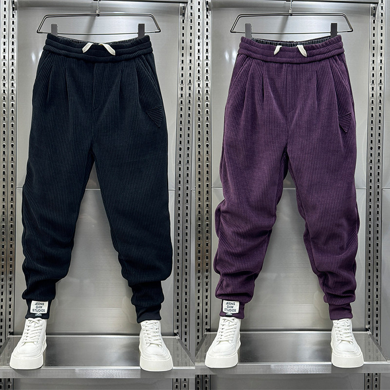 秋冬男金丝绒刺绣灯芯绒休闲裤条绒哈伦裤修身小脚裤网红束脚裤,男装,休闲裤,淘宝优惠券,粉丝福利购,淘宝优惠卷