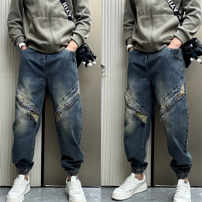 ZPK美式拉链装饰束脚牛仔裤