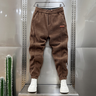 青年潮牌宽松束脚运动裤 博澳绒卫裤 子男秋冬灯芯绒加绒加厚休闲裤