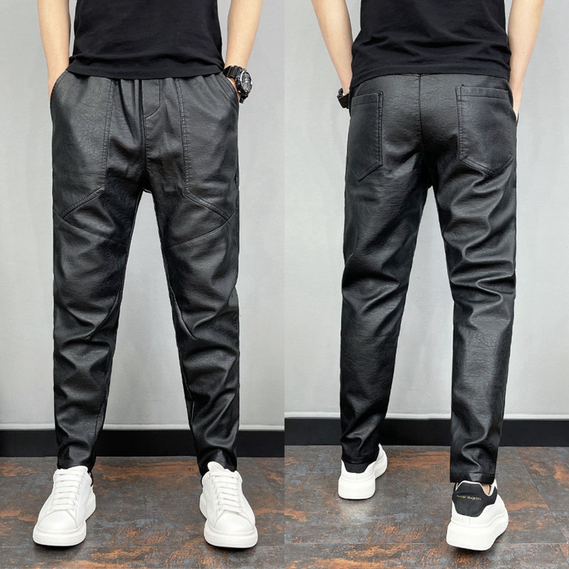 冬季男士加绒加厚骑行外卖皮裤