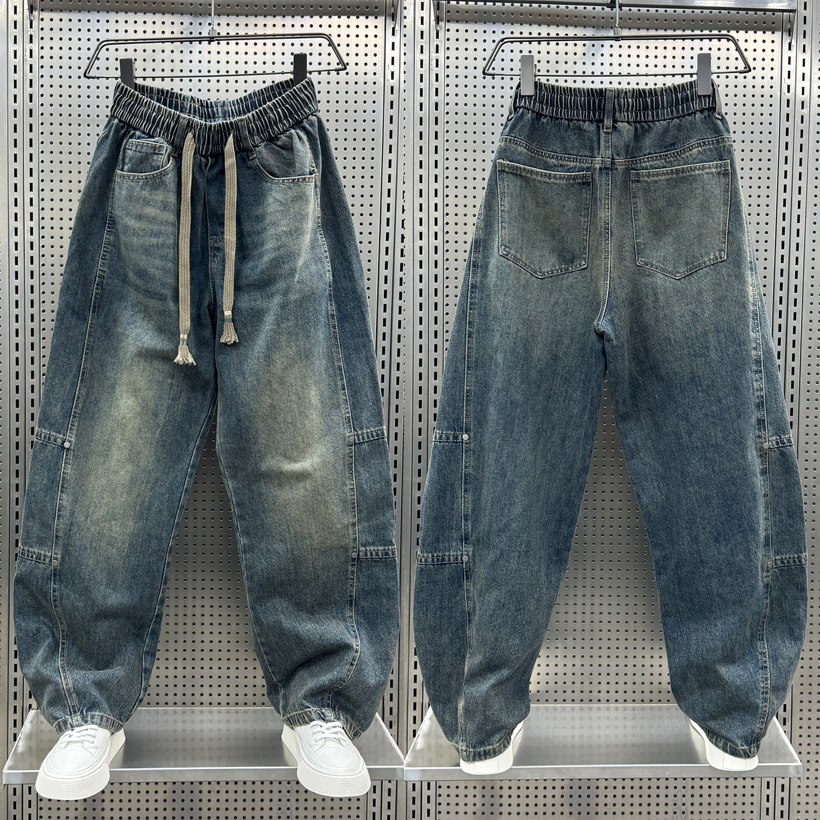 ZPK美式做旧设计感直筒牛仔裤