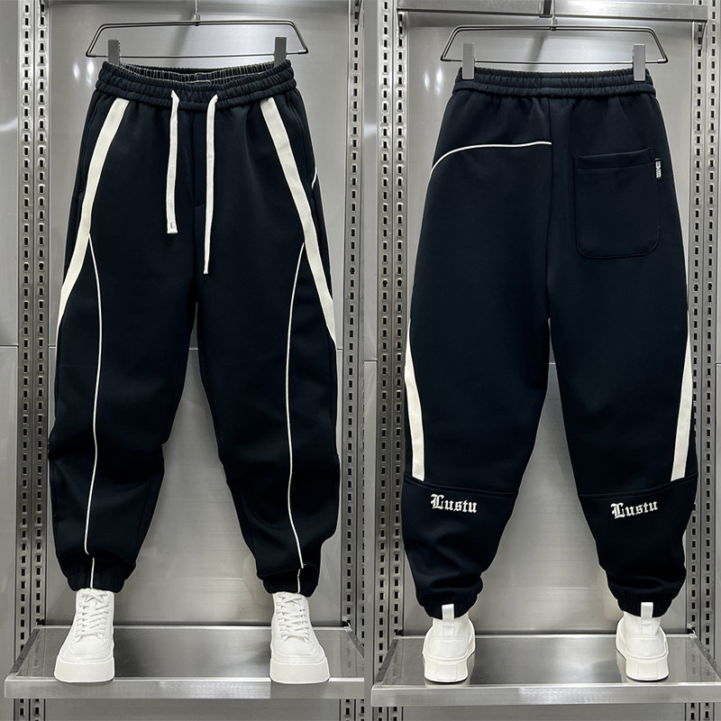 秋冬潮牌时尚微弹织带撞色明线拼接款卫裤宽松束脚运动休闲裤男款,男装,休闲裤,淘宝优惠券,粉丝福利购,淘宝优惠卷