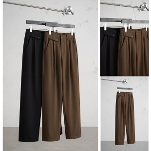 简约宽松百搭休闲长裤 秋季 男时尚 2025腰头扣袢设计直筒裤 新款