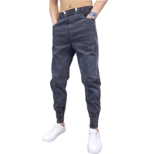 秋冬男士痞帅休闲牛仔裤修身韩版小脚长裤精神小伙潮流加绒束脚裤