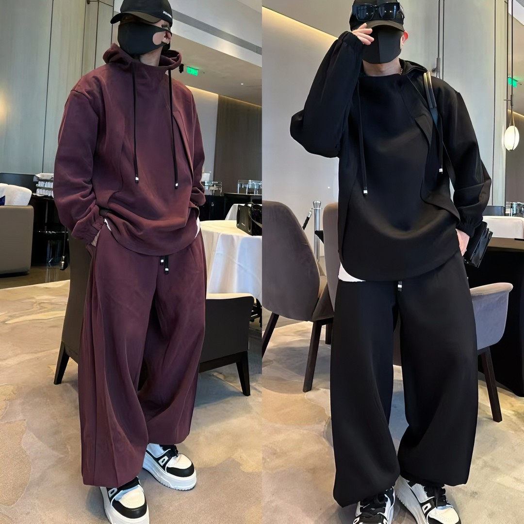 ZPK时尚纯色重工连帽两件套装