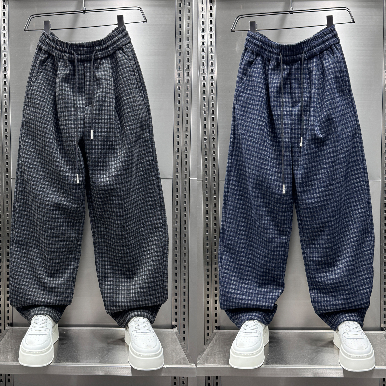 ZPK潮牌格子宽松直筒休闲裤
