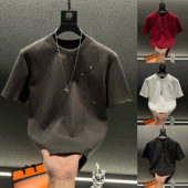 圆领流星雨设计短袖 潮流个性 款 时尚 烫钻简约休闲T恤男士 2025春季