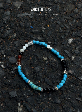 蓝松黑玛瑙925银复古弹力手链