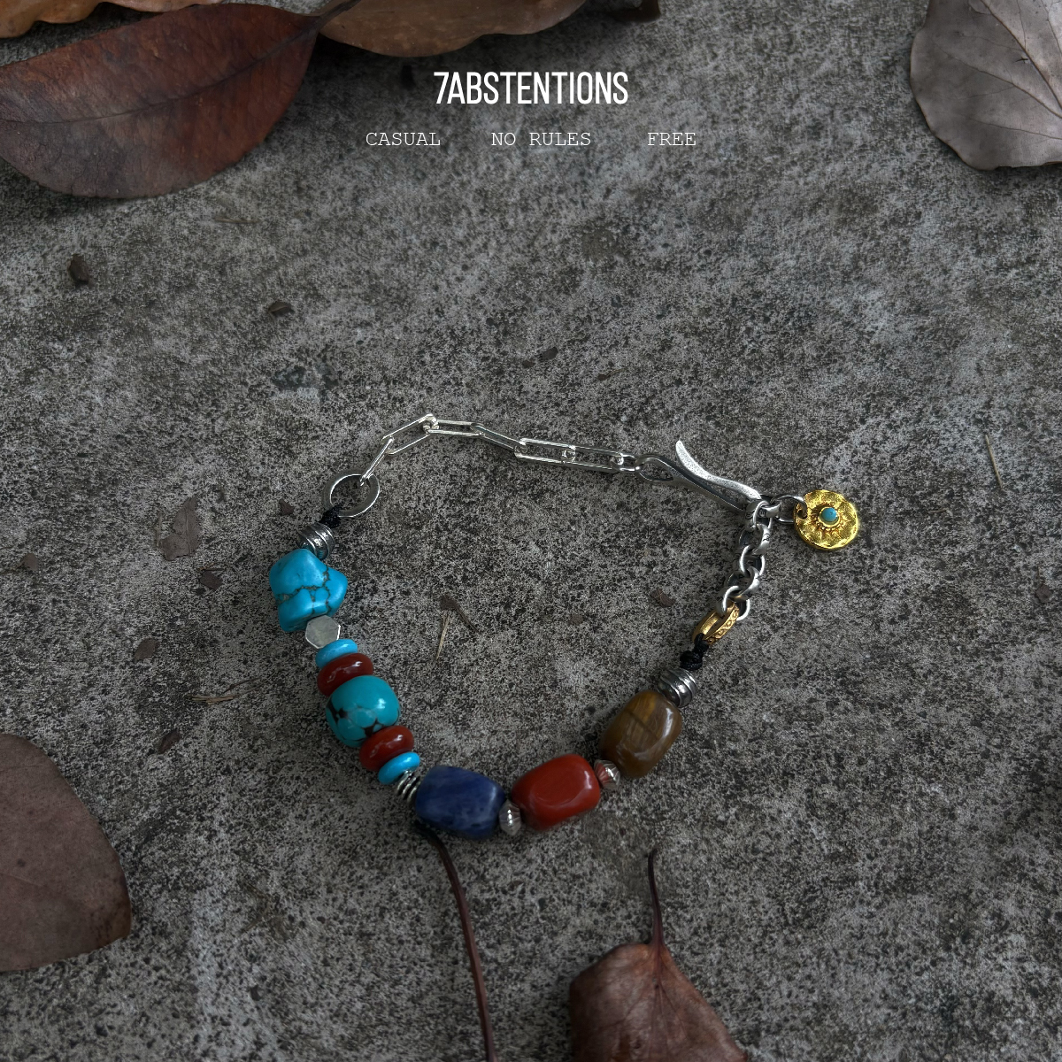 7ABSTENTIONS绿松红玛瑙金饼银链