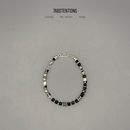 7ABSTENTIONS 暗黑朋克暗夜幻银小众复古手串925银中性款黑色手链