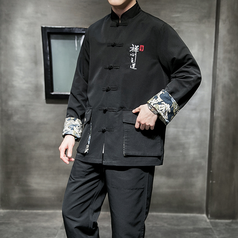 草墨唐装汉服宽松盘扣套装