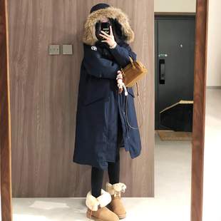 长款过膝大毛领派克服女2025冬新款韩系宽松加厚羽绒棉衣棉袄外套