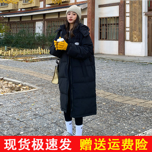 过膝外套 黑色羽绒棉服女冬季 2025新款 今年流行爆款 加厚棉袄中长款