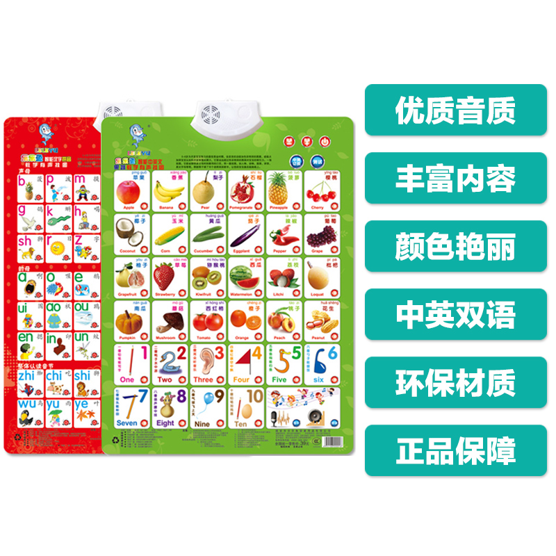 点读发声书英文识字卡认知看图识字动物汉语拼音字母表挂图唐诗