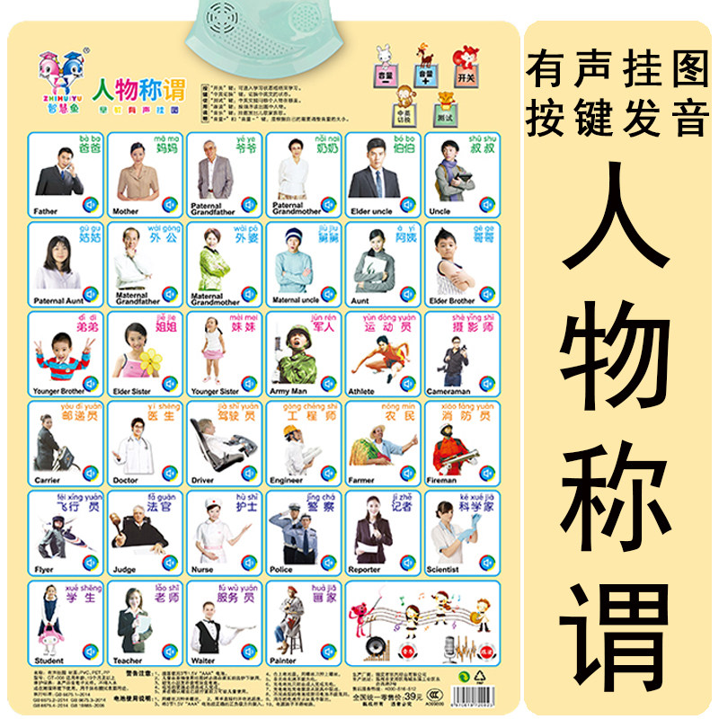 电子宝宝跟读图片墙壁纸贴画凹凸儿童早教有声挂图0-3岁会说话的