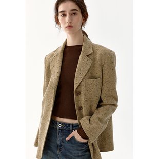 BLANK LABEL100羊毛呢子西装外套女2025秋冬廓形休闲复古彩点西服