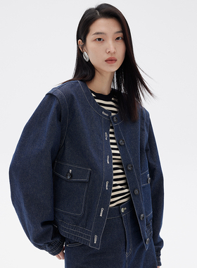 BLANK LABEL活性整染100棉斜纹 两穿设计宽松工装牛仔夹克外套女