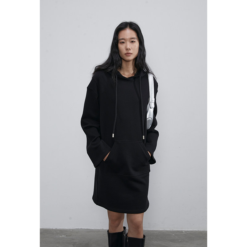 BLANK LABEL 高克重420G全棉针织休闲连帽卫衣裙女秋冬长袖连衣裙