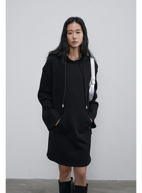 BLANK LABEL 高克重420G全棉针织休闲连帽卫衣裙女秋冬长袖连衣裙