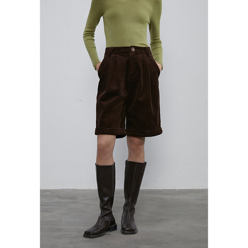 全棉灯芯绒折边五分裤短裤