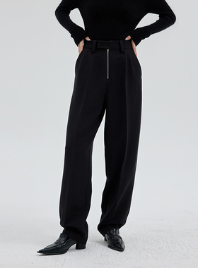 BLANK LABEL极简高级弧形立裁量感萝卜裤黑色休闲裤女西装裤长裤