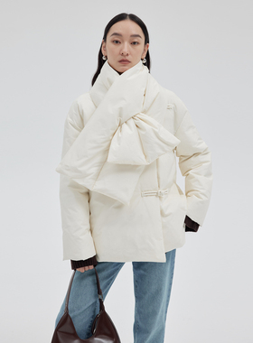 BLANK LABEL甄选Solotex记忆羽绒新中式围脖白鸭绒羽绒服女冬短款