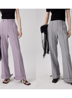 BLANK LABEL极简高级经典WATLZ纱线织造面料灰色垂感西装裤女夏季