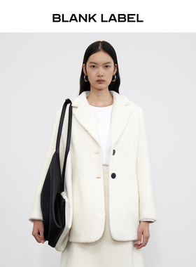 BLANK LABEL极简高级宽松收腰西装领加厚柔软羊羔毛外套女秋冬