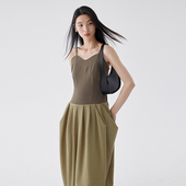 BLANK LABEL极简高级轻薄骨感TR混纺 灵动茧型廓形收腰吊带连衣裙