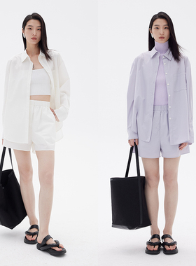 BLANK LABEL精梳棉弹力府绸简约通勤套装防晒衬衫女2025春夏短裤