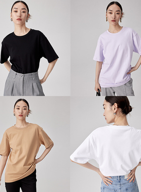BLANK LABEL 极简高级100%丝光棉针织面料白色纯棉短袖t恤女夏季