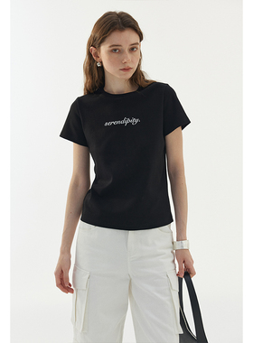 BLANK LABEL棉短袖单词印花T恤女2025年夏季简约黑色显瘦宽松上衣