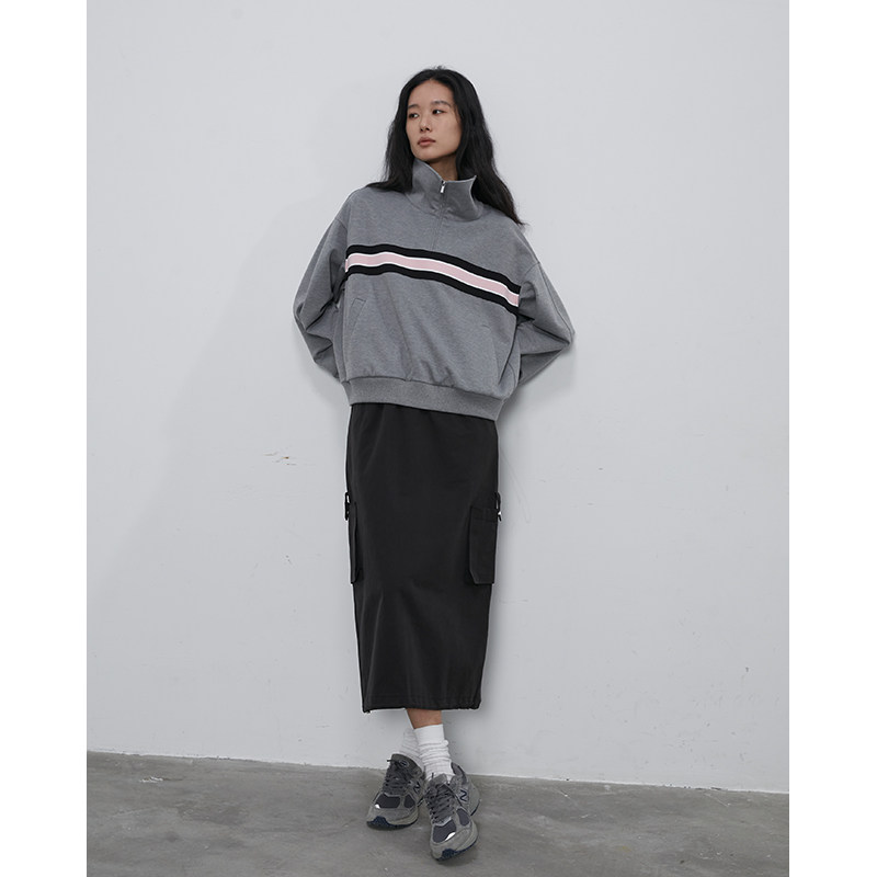 BLANK LABEL 弹力高密空气层落肩廓形针织POLO领卫衣女秋宽松上衣