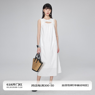 连衣裙女夏 极简高级SUPIMA匹马棉镂空设计感白色无袖 LABEL BLANK