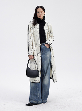 BLANK LABEL极简高级拼接设计颗粒皮毛一体女冬季中长款大衣外套